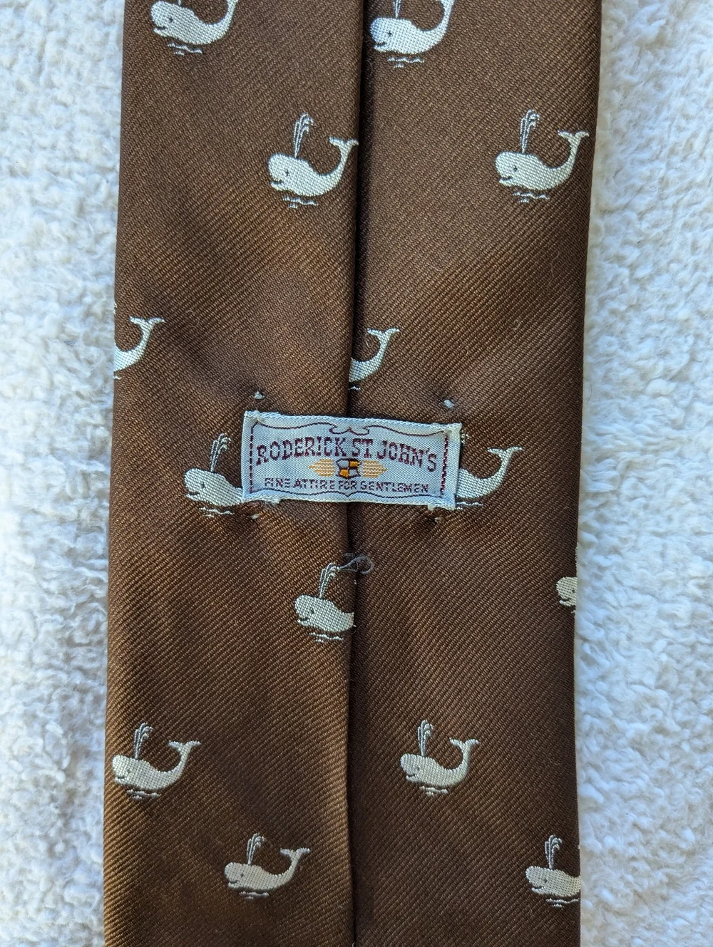 Vintage Roderick St. John's Men's Neck Tie Brown Whale EUC